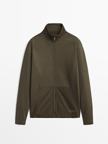 Cotton zip-up jacket with high neck