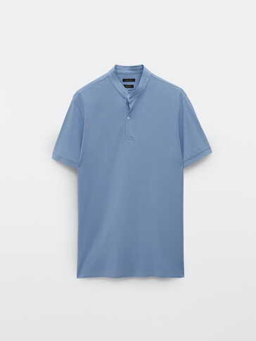 Cotton short sleeve polo shirt with stand-up collar