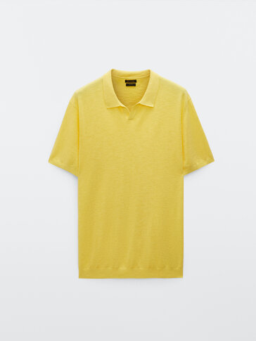 Cotton and linen V-neck polo shirt