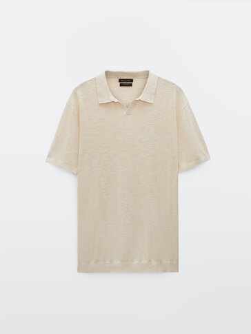 Cotton and linen V-neck polo shirt