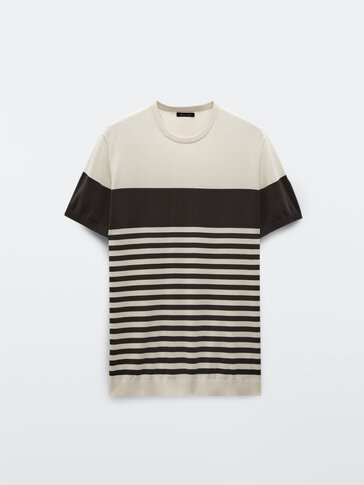 Striped colour block cotton knit T-shirt