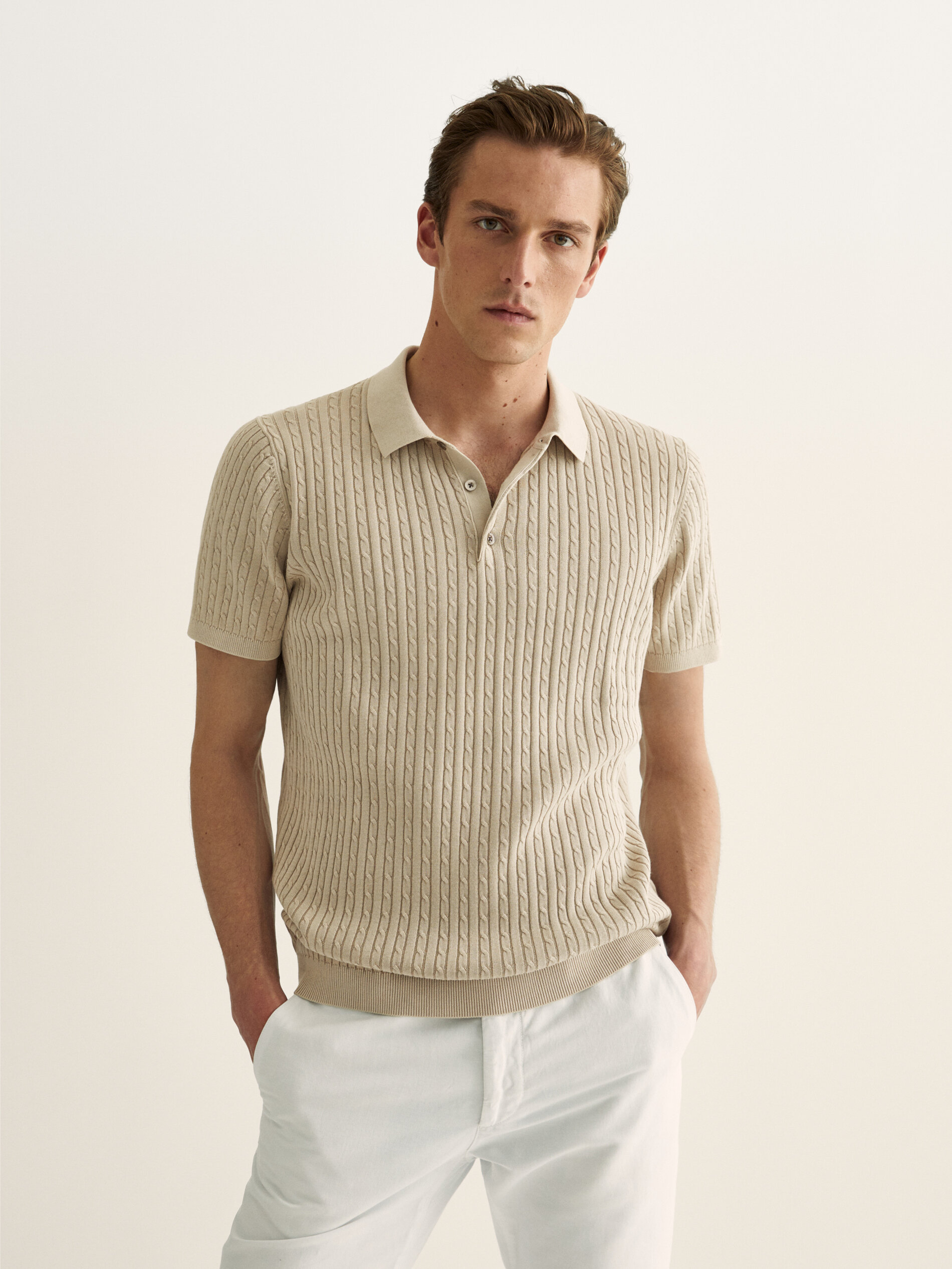 cable knit polo shirt