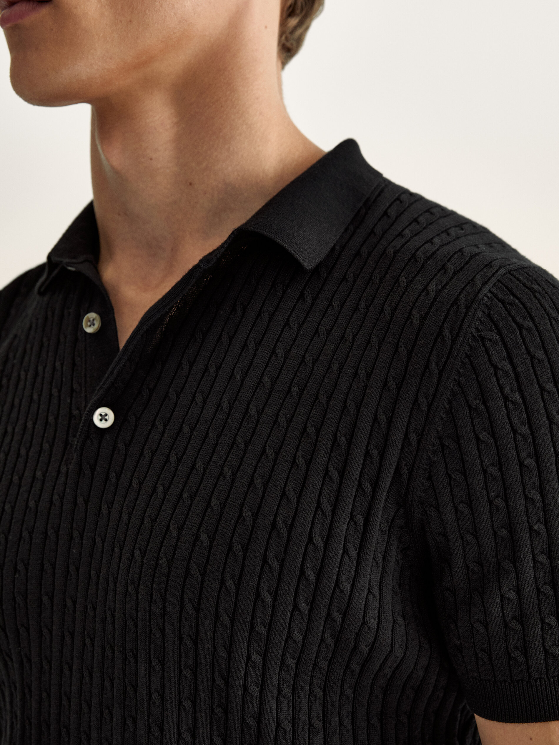 Cable knit polo shirt Clearance