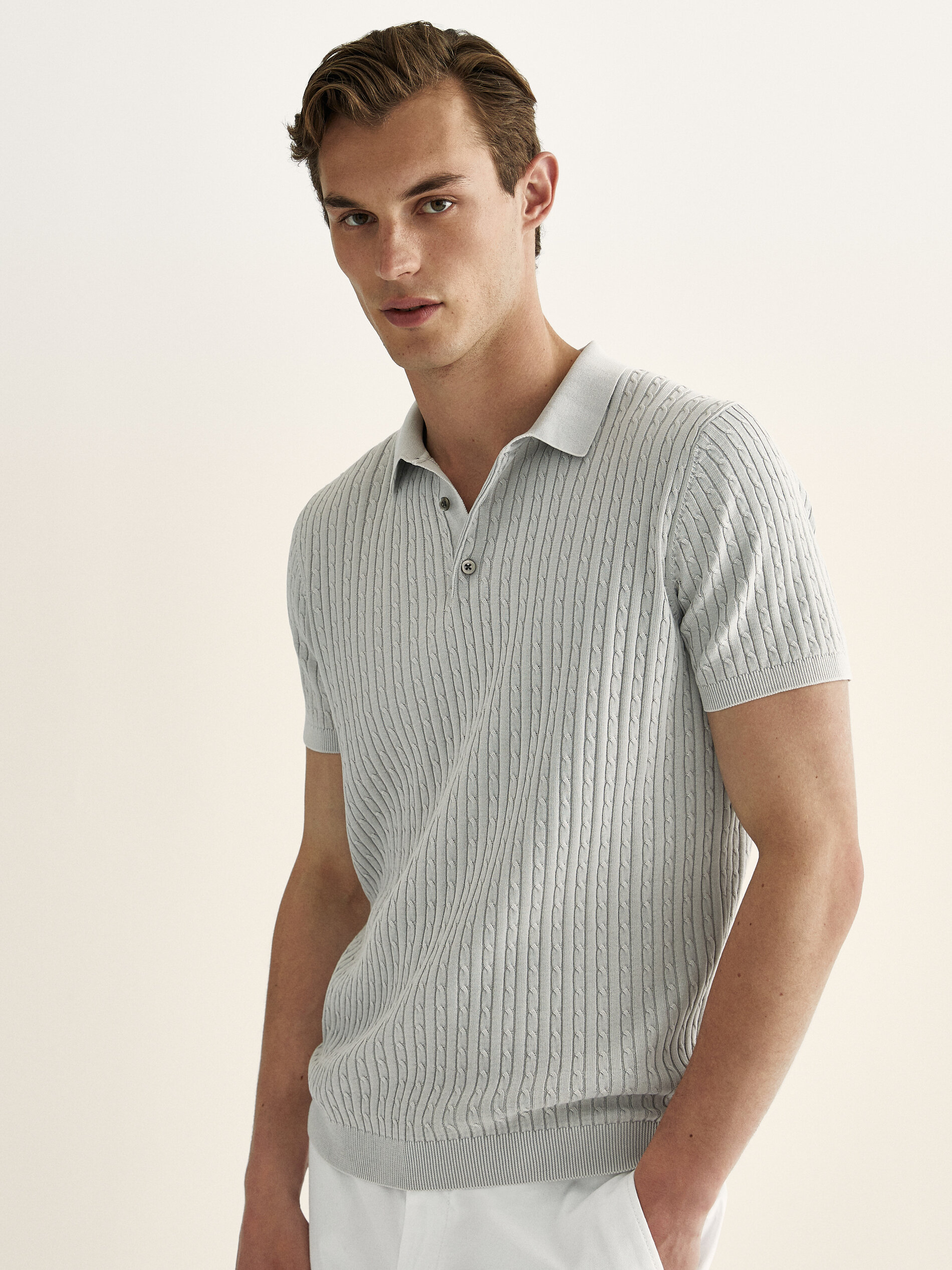 polo short sleeve cable knit