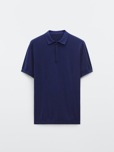 Knit cotton short sleeve polo shirt