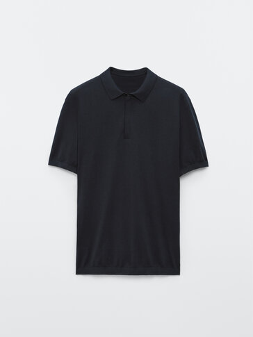 Knit cotton short sleeve polo shirt