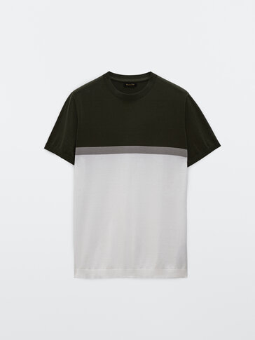 Tricot T-shirt met contrast en korte mouw
