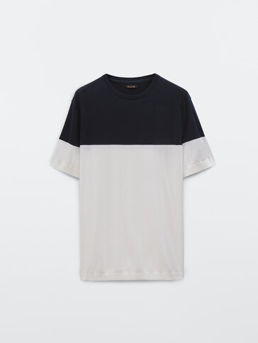 Tricot T-shirt met contrast en korte mouw