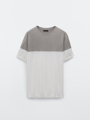 Strick-Shirt mit kurzen Ärmeln und Kontrastfarbe