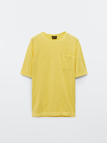 T-shirt en maille de coton et lin avec poche