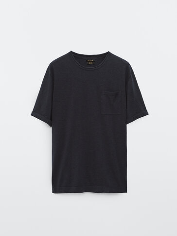 Cotton linen knit t-shirt with pocket