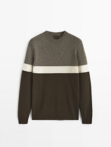 Colour block objemný pletený sveter