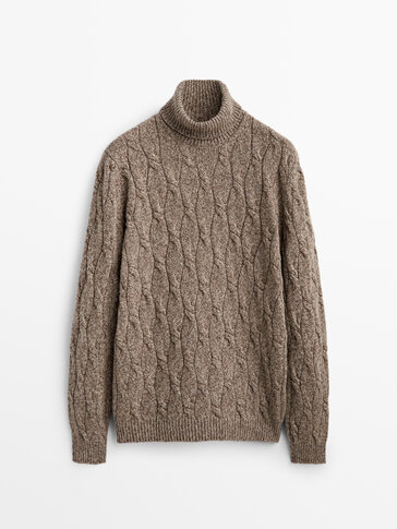 Cable-knit wool sweater with high neck