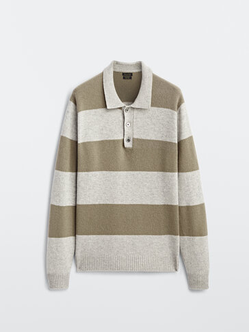 Кашемірово-вовняний смугастий светр-поло