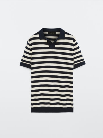 Short sleeve striped cotton polo sweater