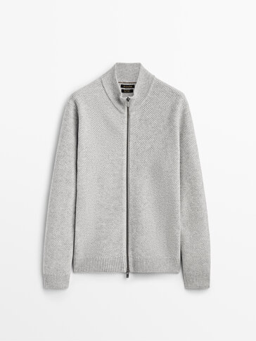Wool and cashmere textured cardigan