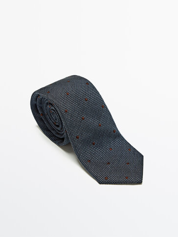 Taškuotas šilko ir medvilnės audinio kaklaraištis