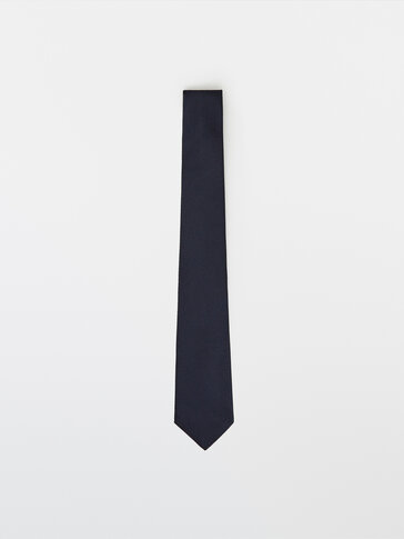 Navy blue textured silk tie