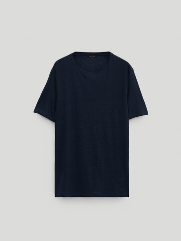 %100 keten kısa kollu t-shirt