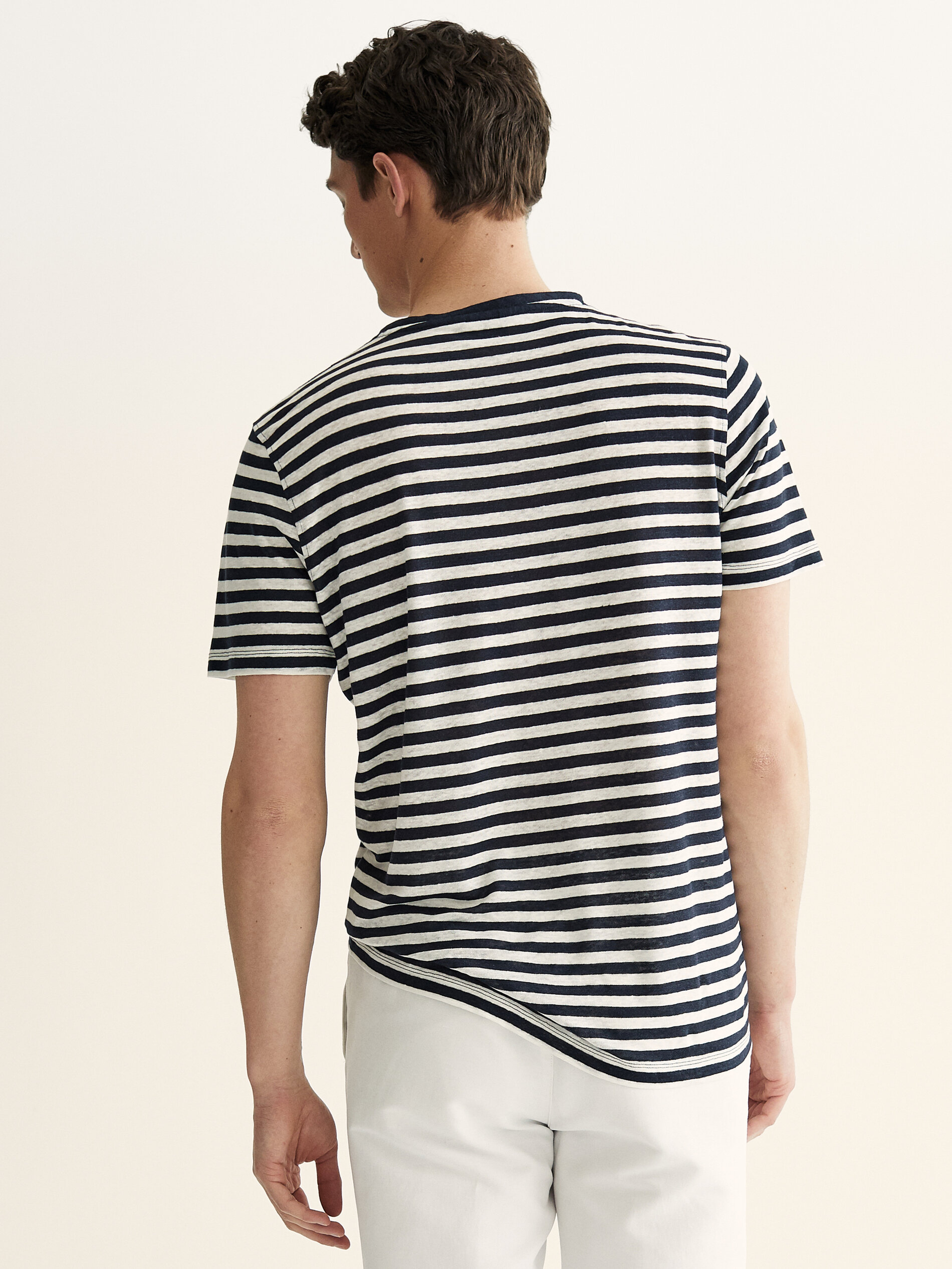 100% linen striped T-shirt - null 