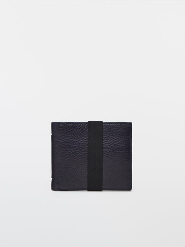 Leather wallet with elastic trim