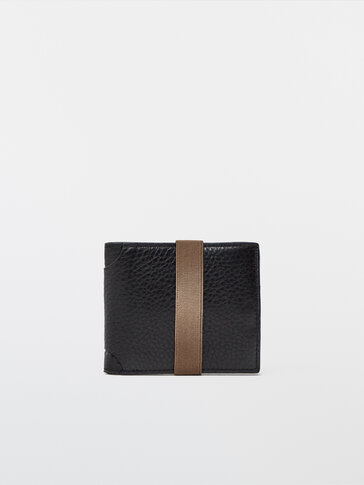 Leather wallet with elastic trim