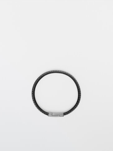 Black leather bracelet with contrasting topstitching