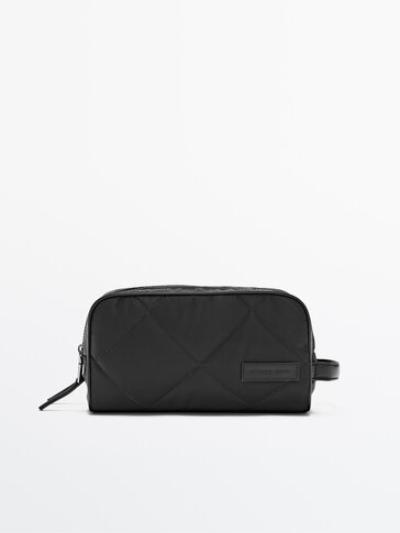 Nylon toiletry bag with double zip leather details