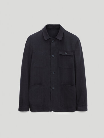 Houndstooth wool and linen overshirt