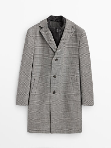 Checked wool coat with removable lining