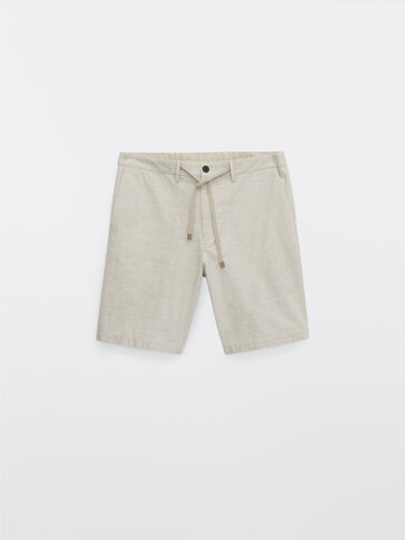 Striped cotton and linen Bermuda shorts