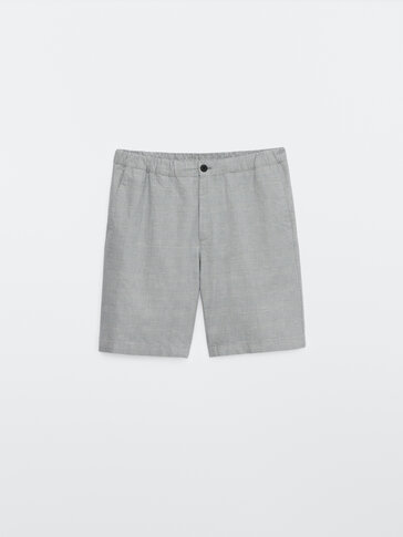 Check cotton and linen Bermuda shorts