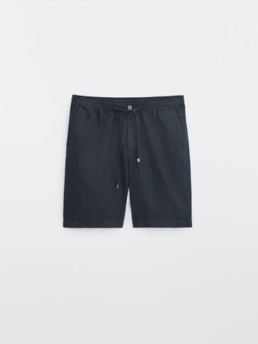 Check linen and cotton Bermuda shorts