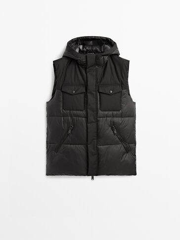 Puffer gilet with pockets and hood