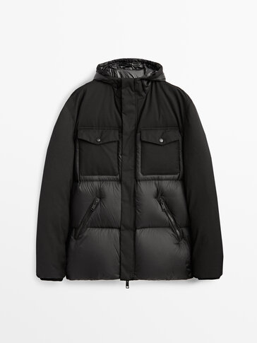 Down jacket with wool detail