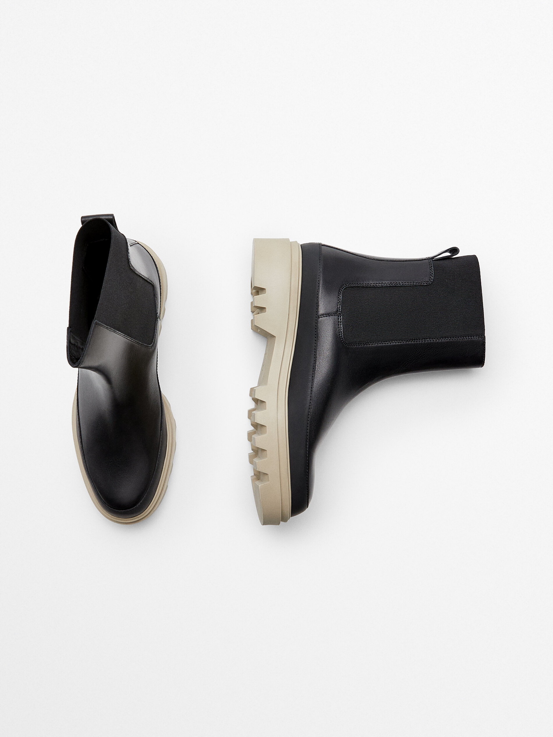 massimo dutti leather chelsea boots with track soles