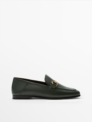 GREEN METALLIC LEATHER LOAFERS