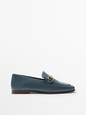 METALLIC BLUE LEATHER LOAFERS