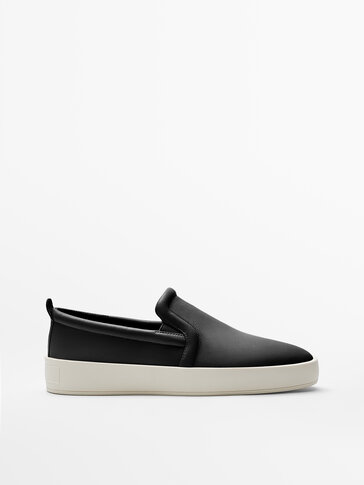 BLACK LEATHER LOAFERS WITH ELASTIC TRIM