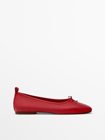 Red soft leather ballet flats