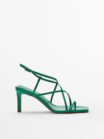 MULTI-STRAP GREEN LEATHER SANDALS