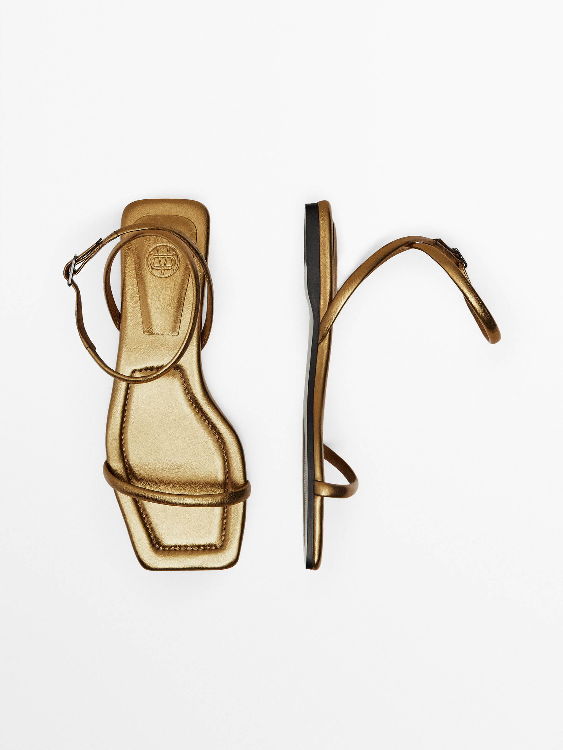 Massimo Dutti - Flat gold leather sandals with crossover straps