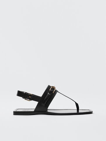 BLACK LEATHER SANDALS WITH BUCKLE