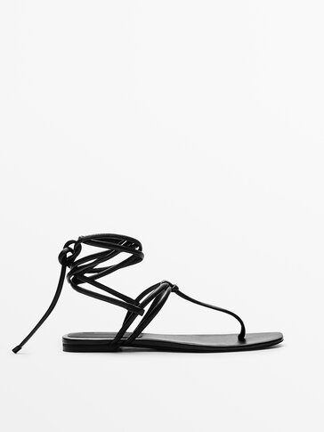TIED LEATHER FLAT SANDALS