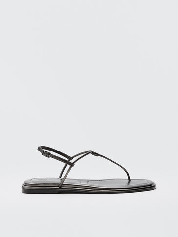 Flat charcoal grey strappy sandals