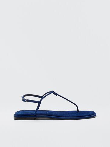 Flat blue strappy sandals