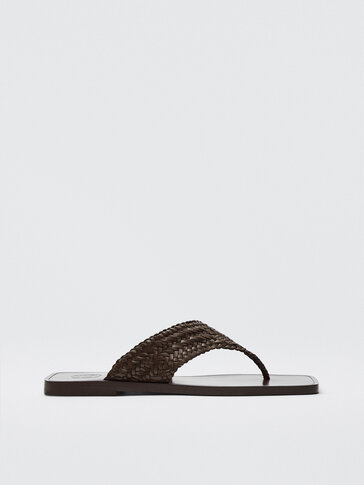 WOVEN BROWN LEATHER SANDALS