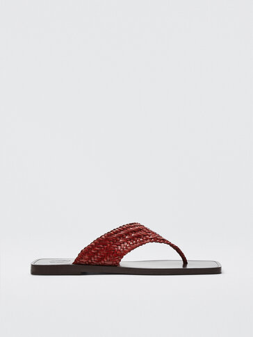 WOVEN RUSSET LEATHER SANDALS