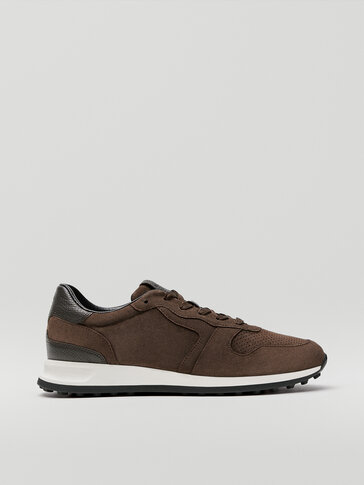 Brown contrast leather trainers