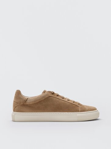 Tan split suede leather trainers